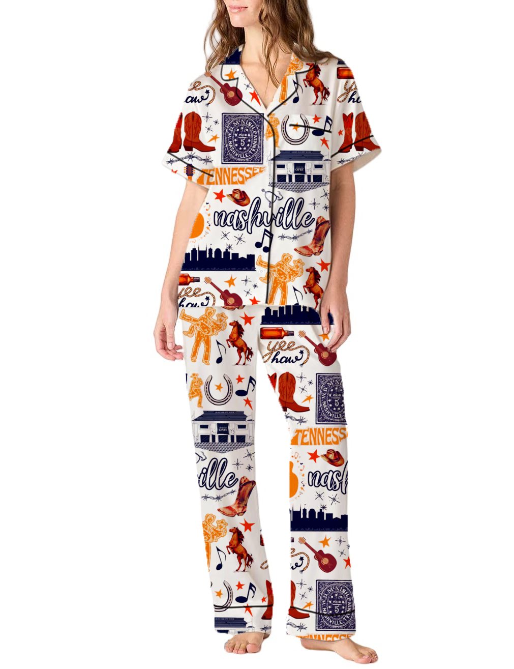 Nashville Bachelorette Party Silky Satin Pajama Pants Set For Women