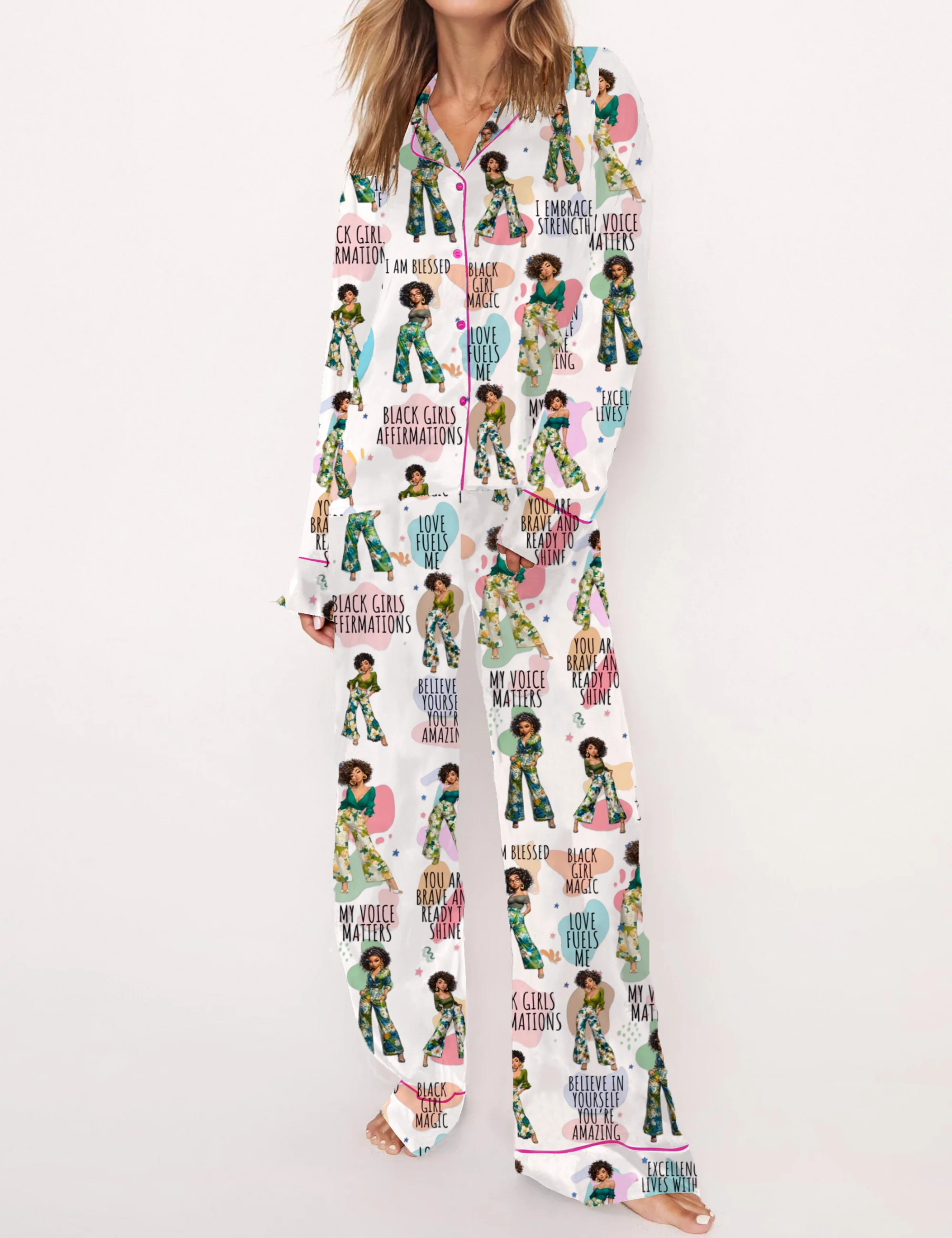  Confident Black Girl Silky Satin Pajama Set For Women