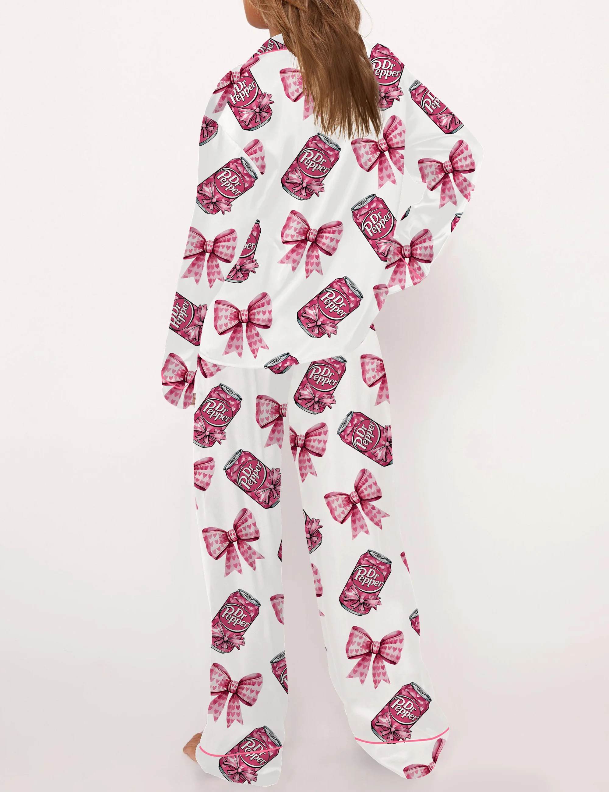 Pink Coquette Pepper Drink Satin Pajama Set For Women