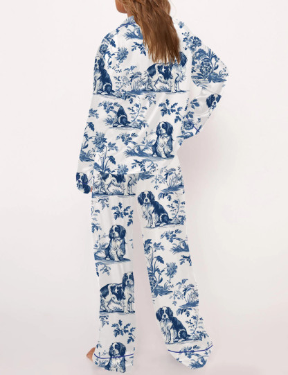 Cavalier King Charles Spaniel Silky Satin Pajama Set For Women