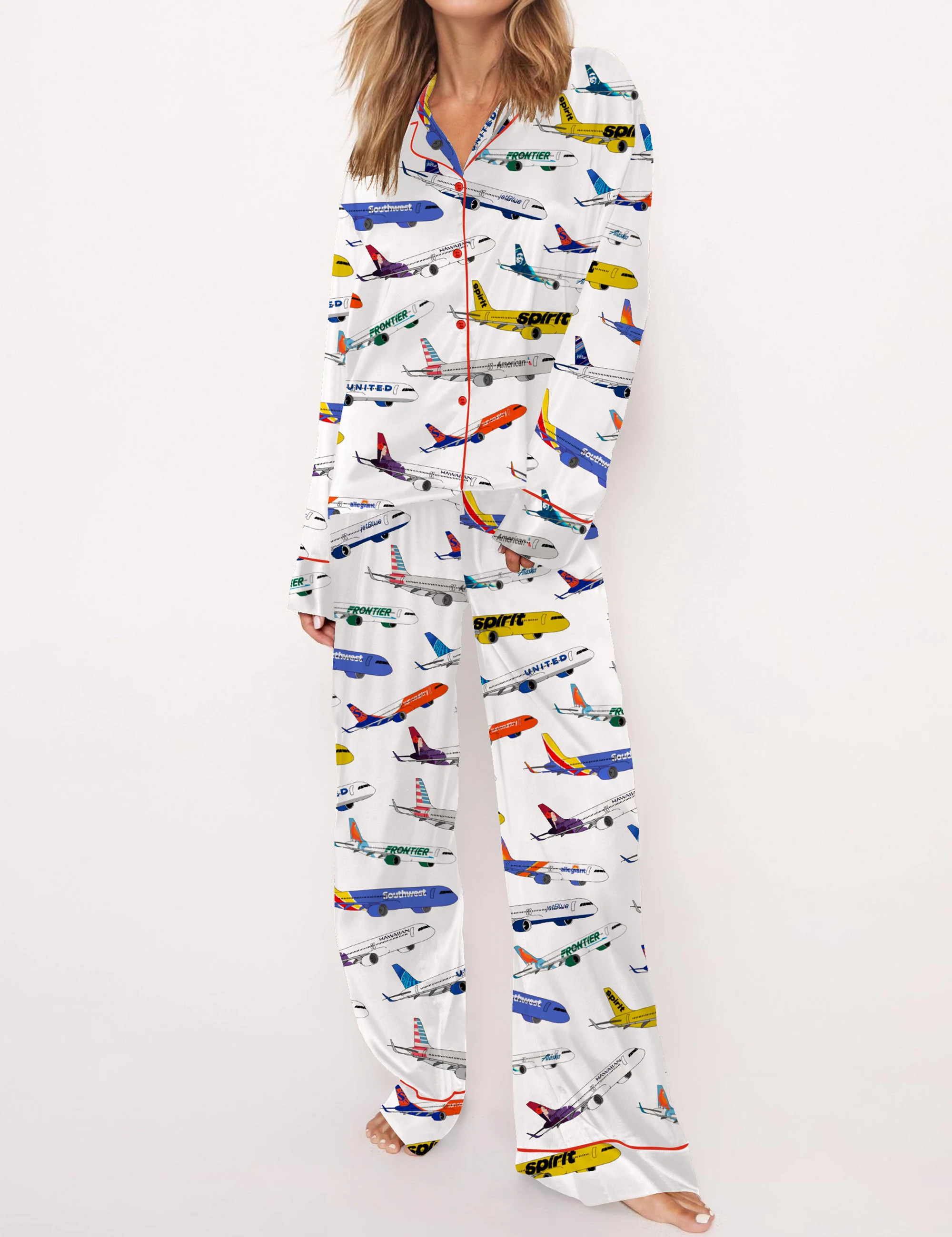 Airline Aircraft Satin Pajama Set For Women