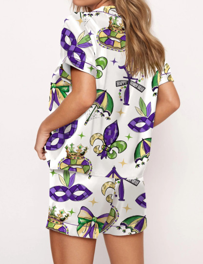 Coquette Mardi Gras Satin Pajama Set For Women