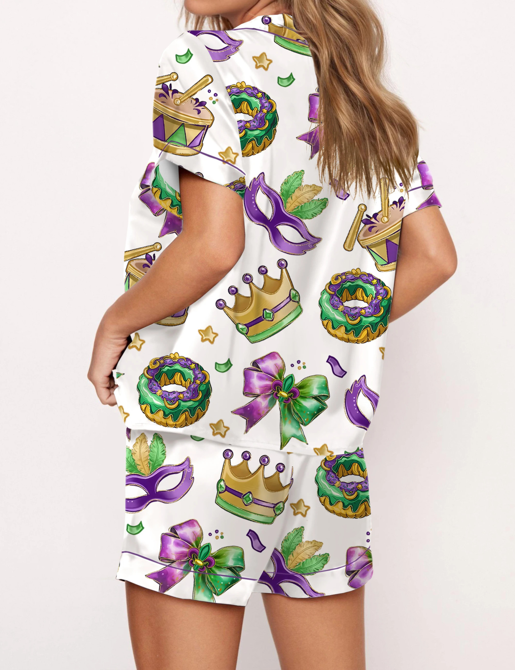 Mardi Gras Coquette Satin Pajama Set For Women