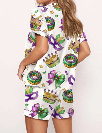 Mardi Gras Coquette Satin Pajama Set For Women