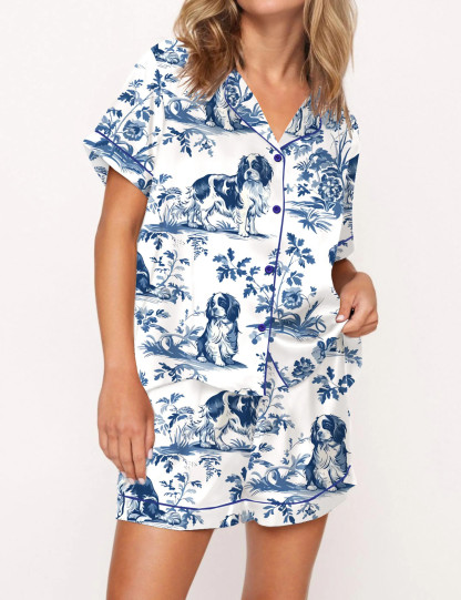 Cavalier King Charles Spaniel Silky Satin Pajama Set For Women
