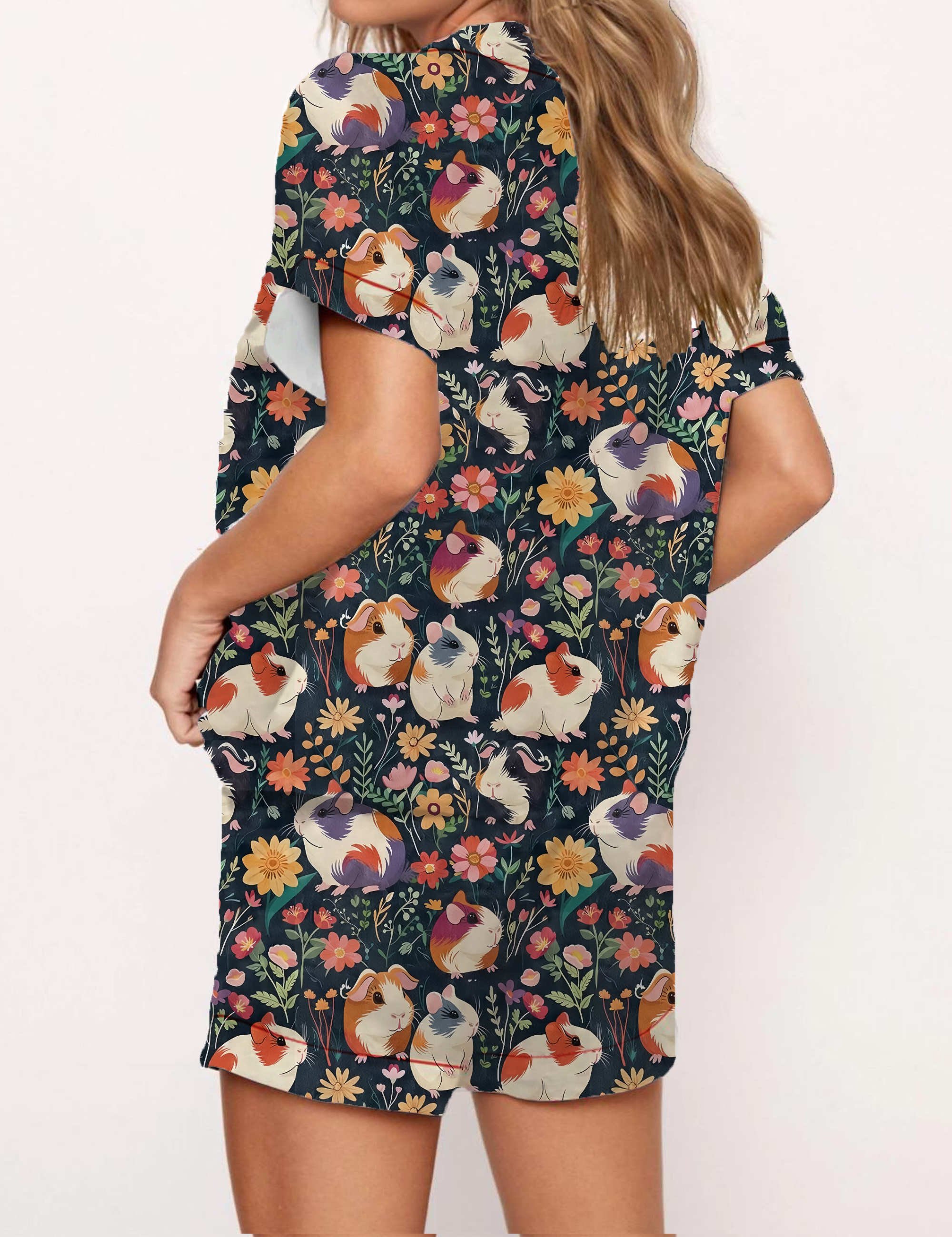 Colorful Guinea Pig Pattern Satin Pajama Short Set