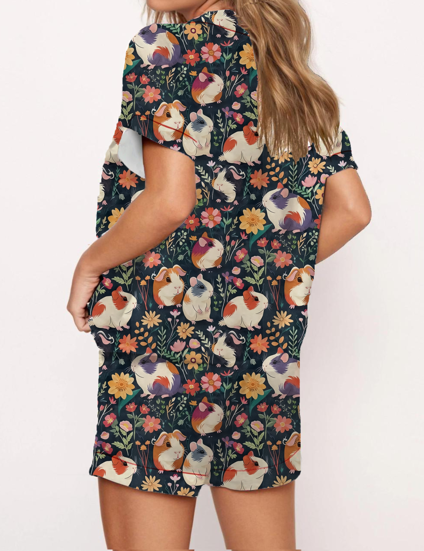 Colorful Guinea Pig Pattern Satin Pajama Short Set