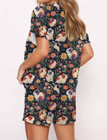 Colorful Guinea Pig Pattern Satin Pajama Short Set