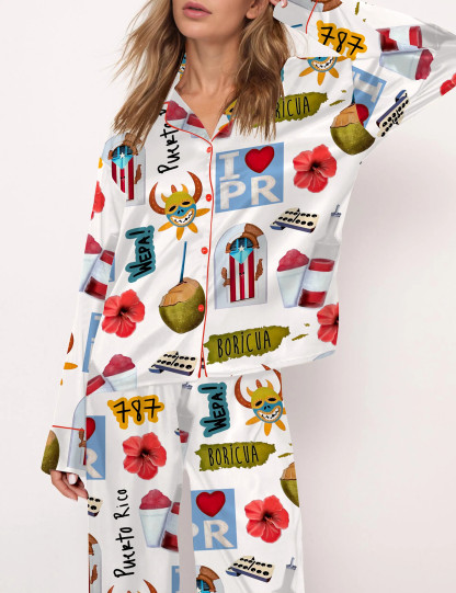 Puerto Rico Travel Satin Pajama Set For Women