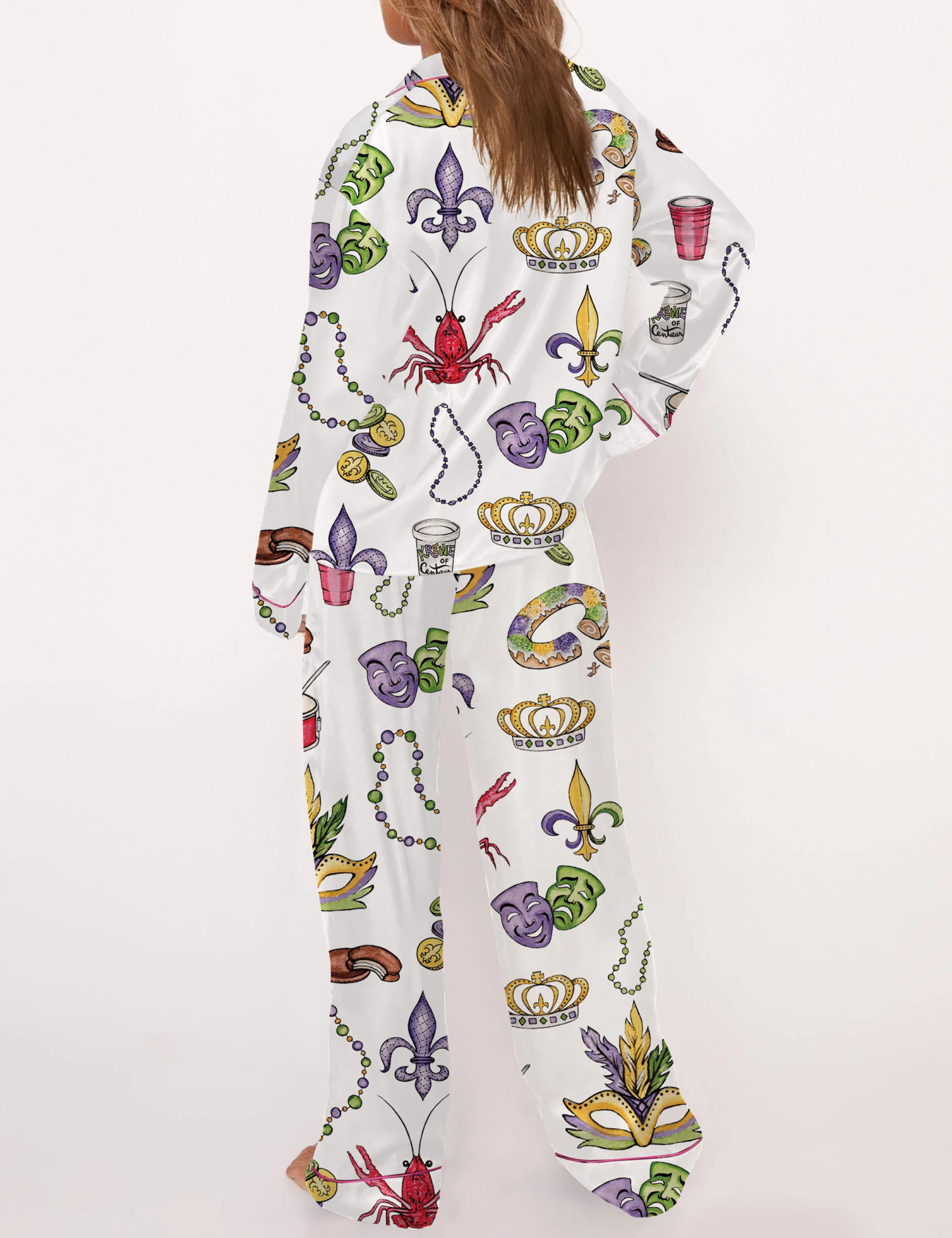 Mardi Gras Beads King Cake Crawfish Pajama Set