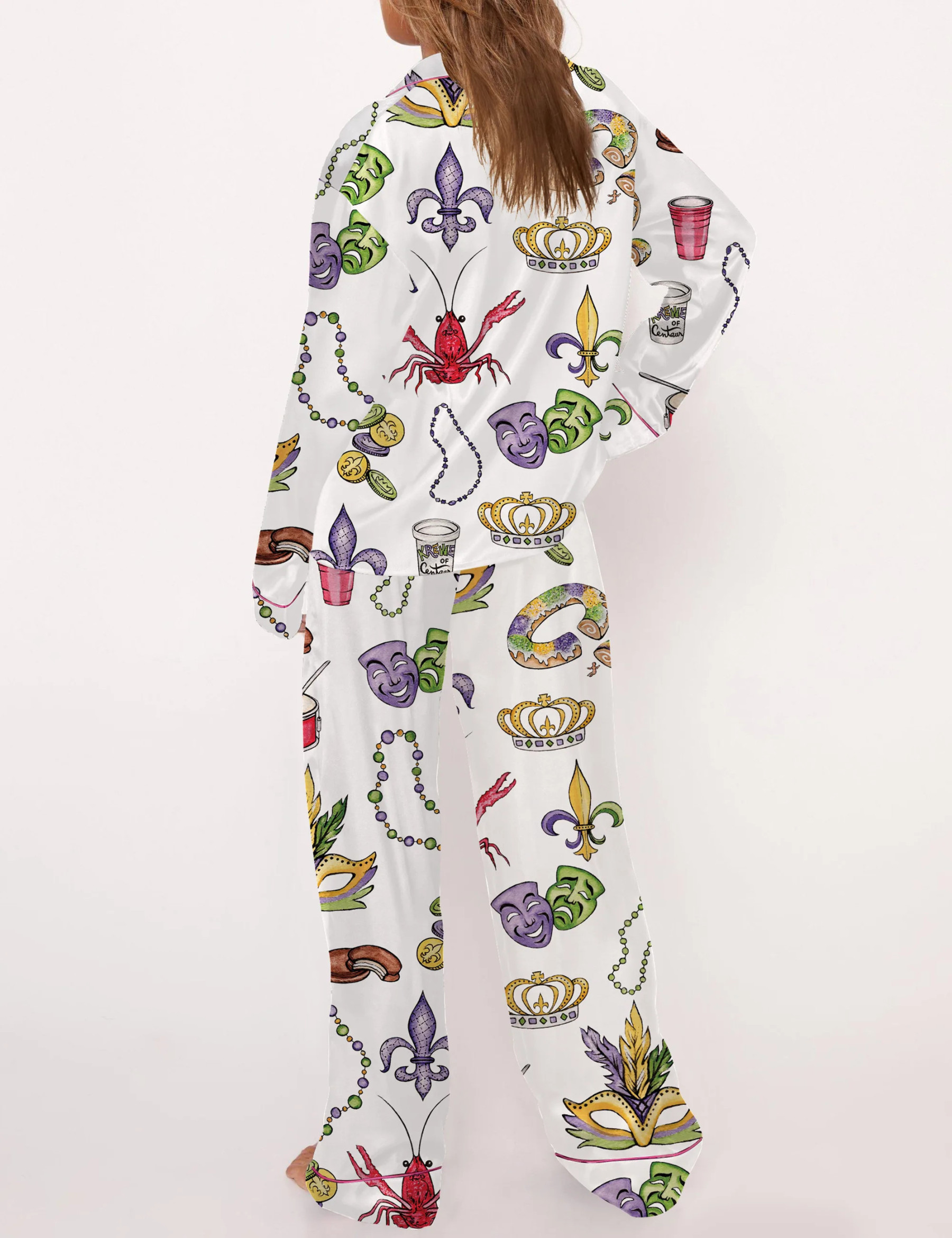 Mardi Gras Beads King Cake Crawfish Pajama Set