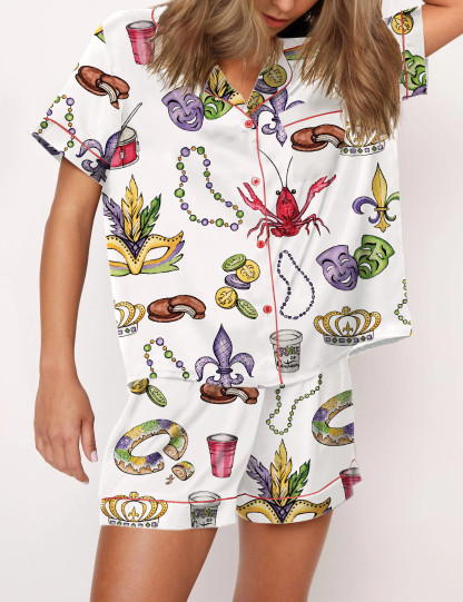 Mardi Gras Beads King Cake Crawfish Pajama Set