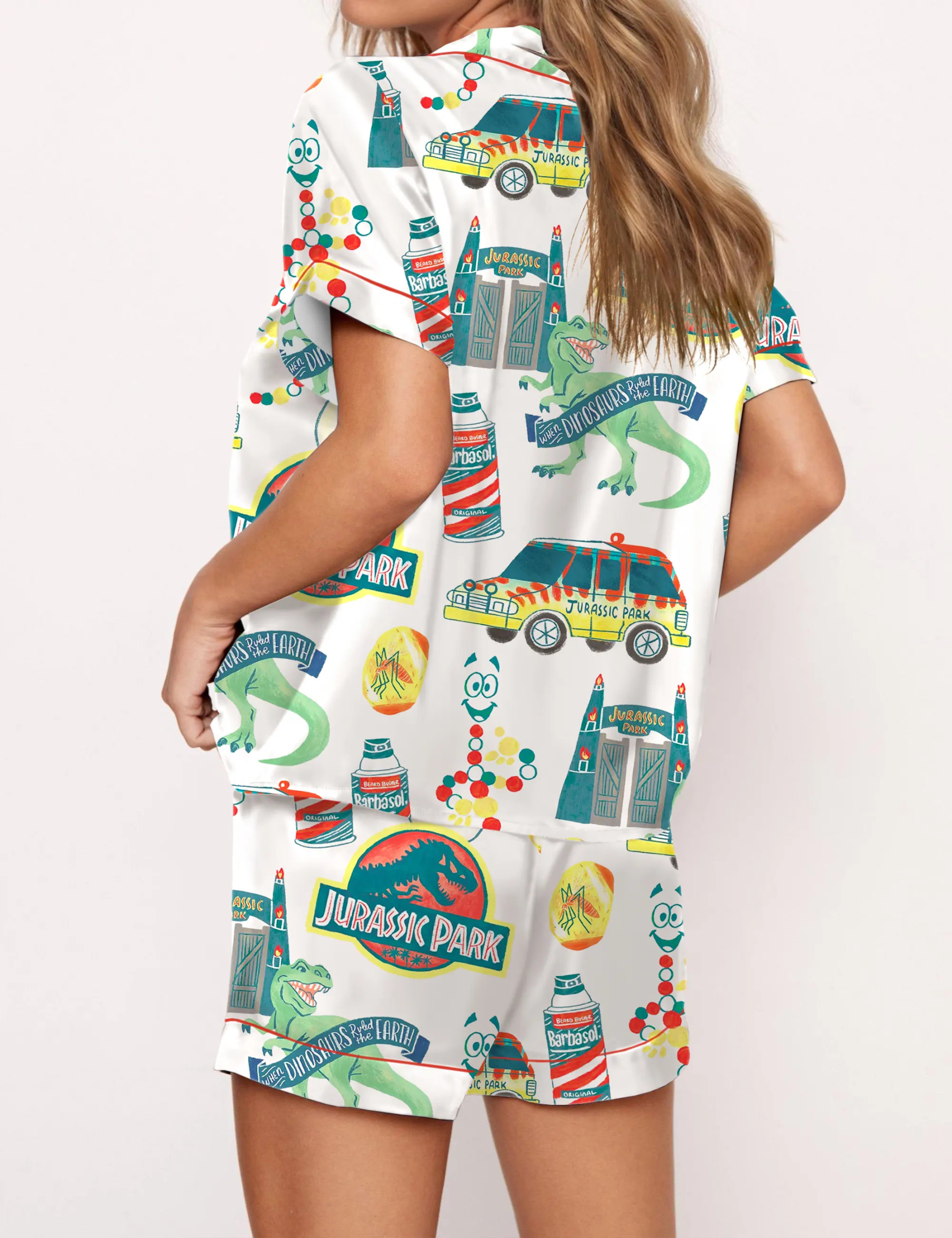 Jurassic Dinosaur Park Satin Pajama Set For Women