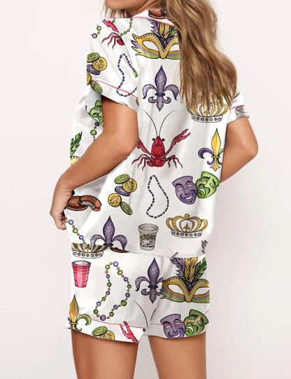Mardi Gras Beads King Cake Crawfish Pajama Set