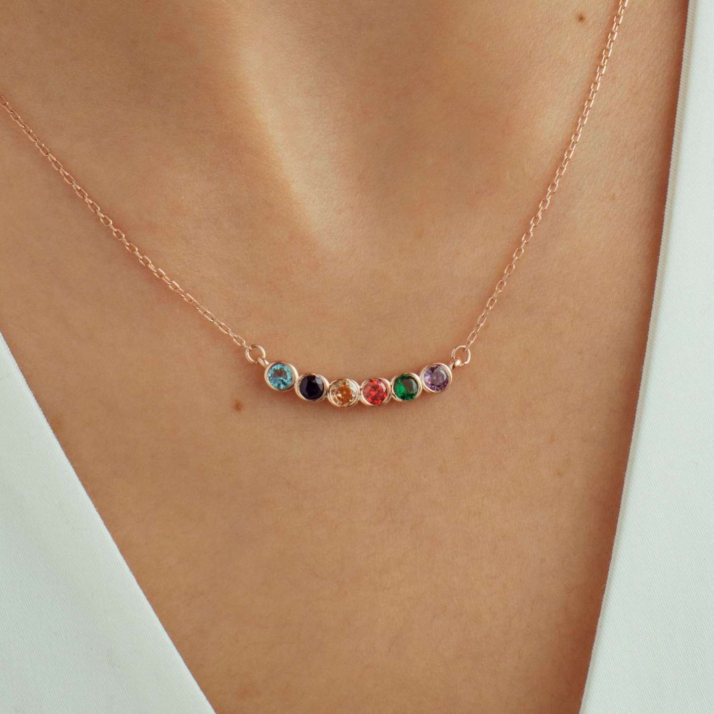 Custom 1-6 Birthstones Family Necklace