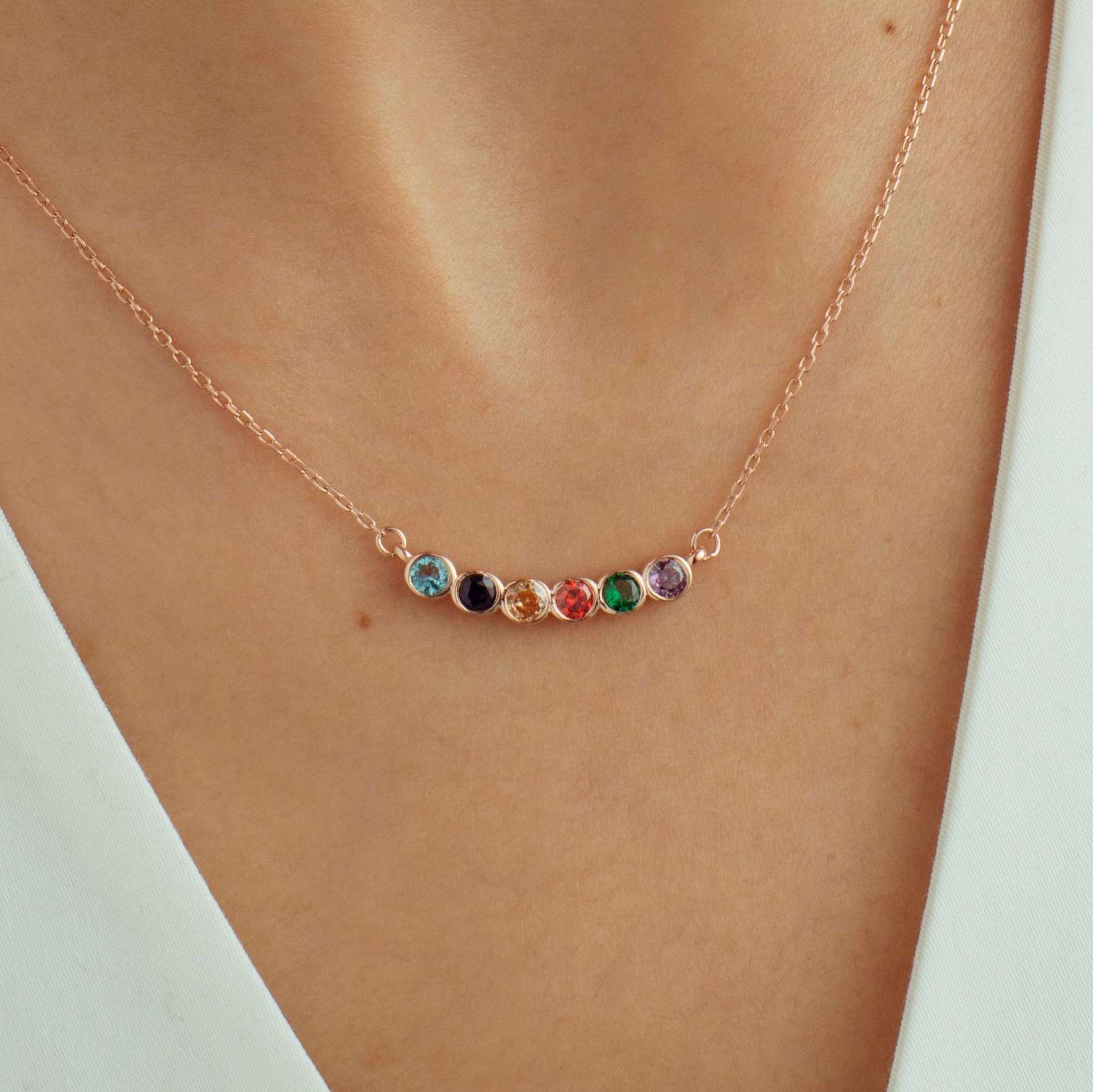 Custom 1-6 Birthstones Family Necklace
