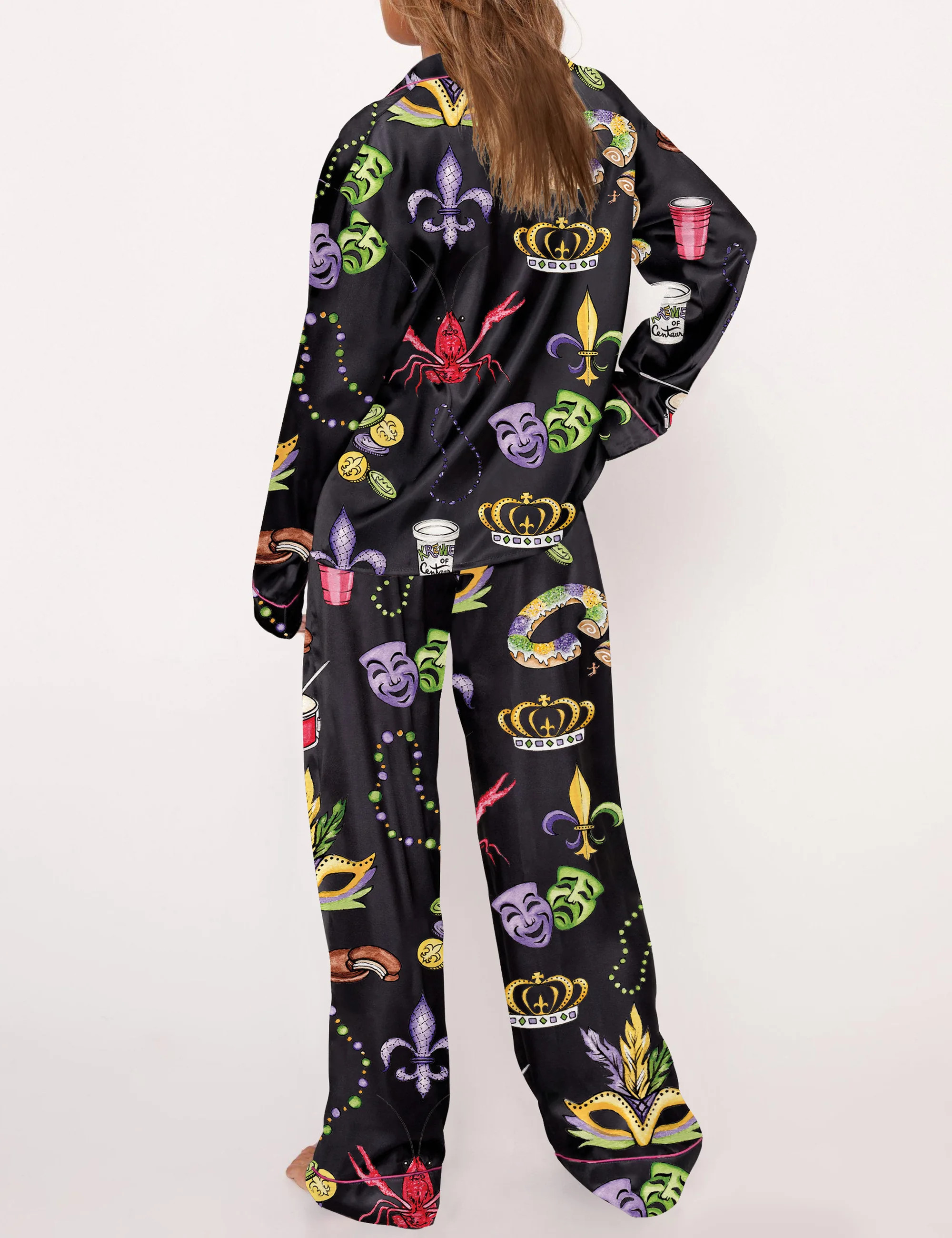 Mardi Gras Beads King Cake Crawfish Pajama Set