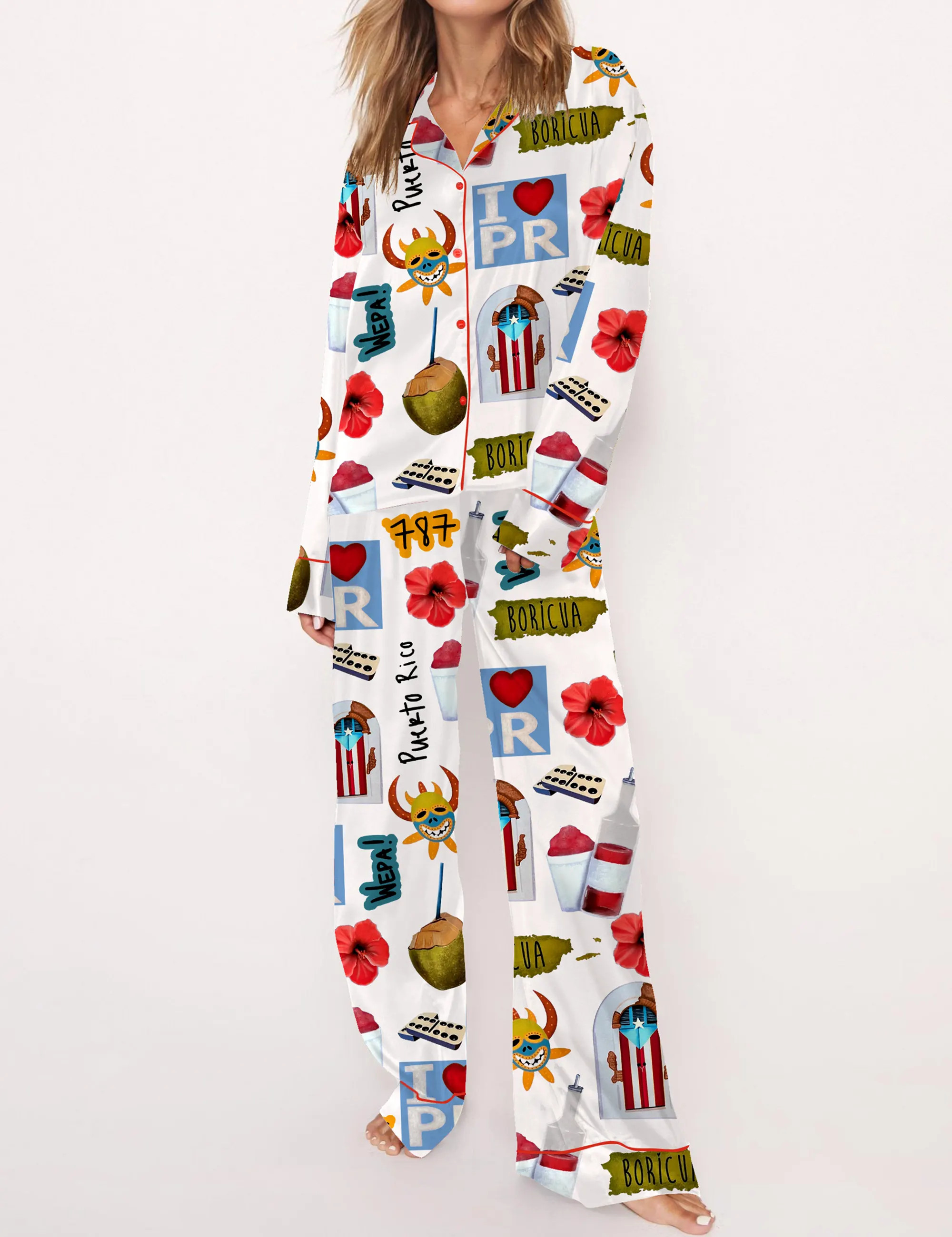Puerto Rico Travel Satin Pajama Set For Women