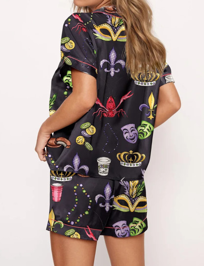 Mardi Gras Beads King Cake Crawfish Pajama Set