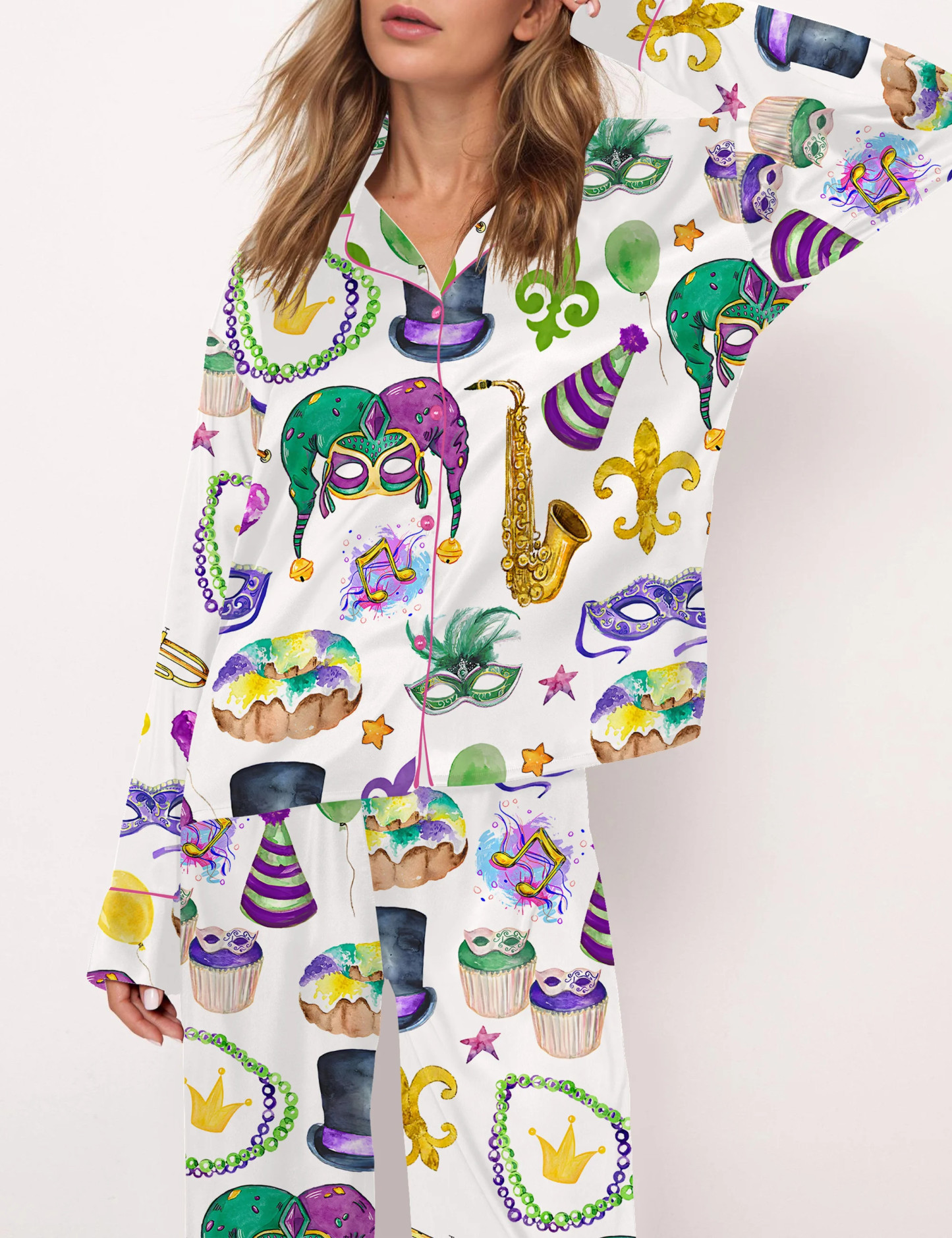 Mardi Gras Satin Pajama Set For Women