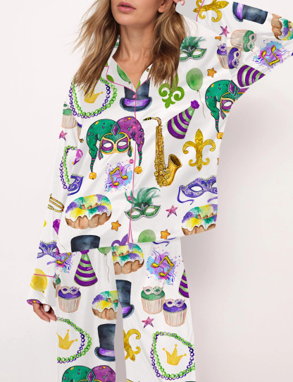 Mardi Gras Satin Pajama Set For Women