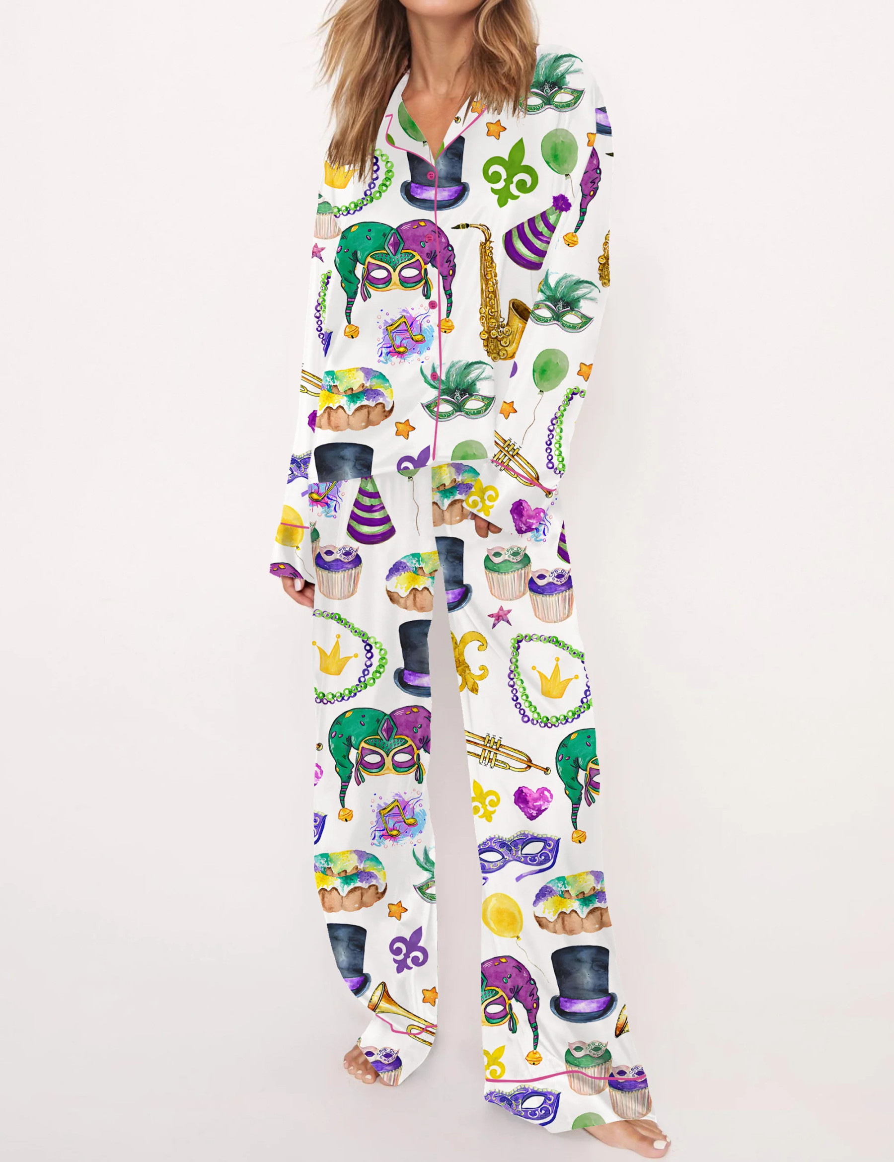Mardi Gras Satin Pajama Set For Women