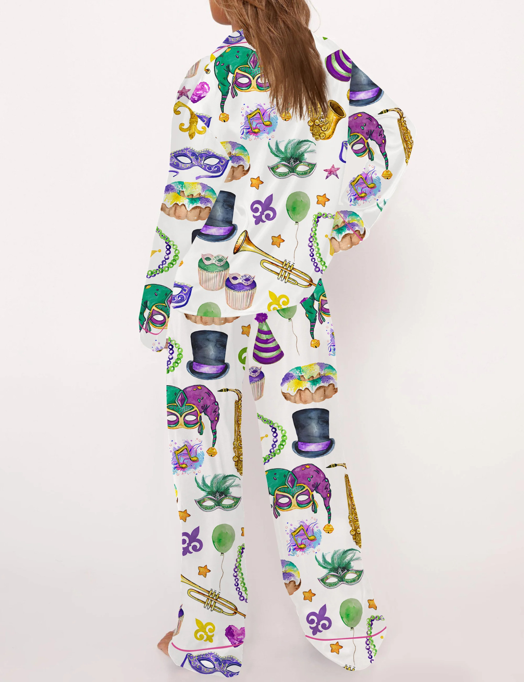 Mardi Gras Satin Pajama Set For Women