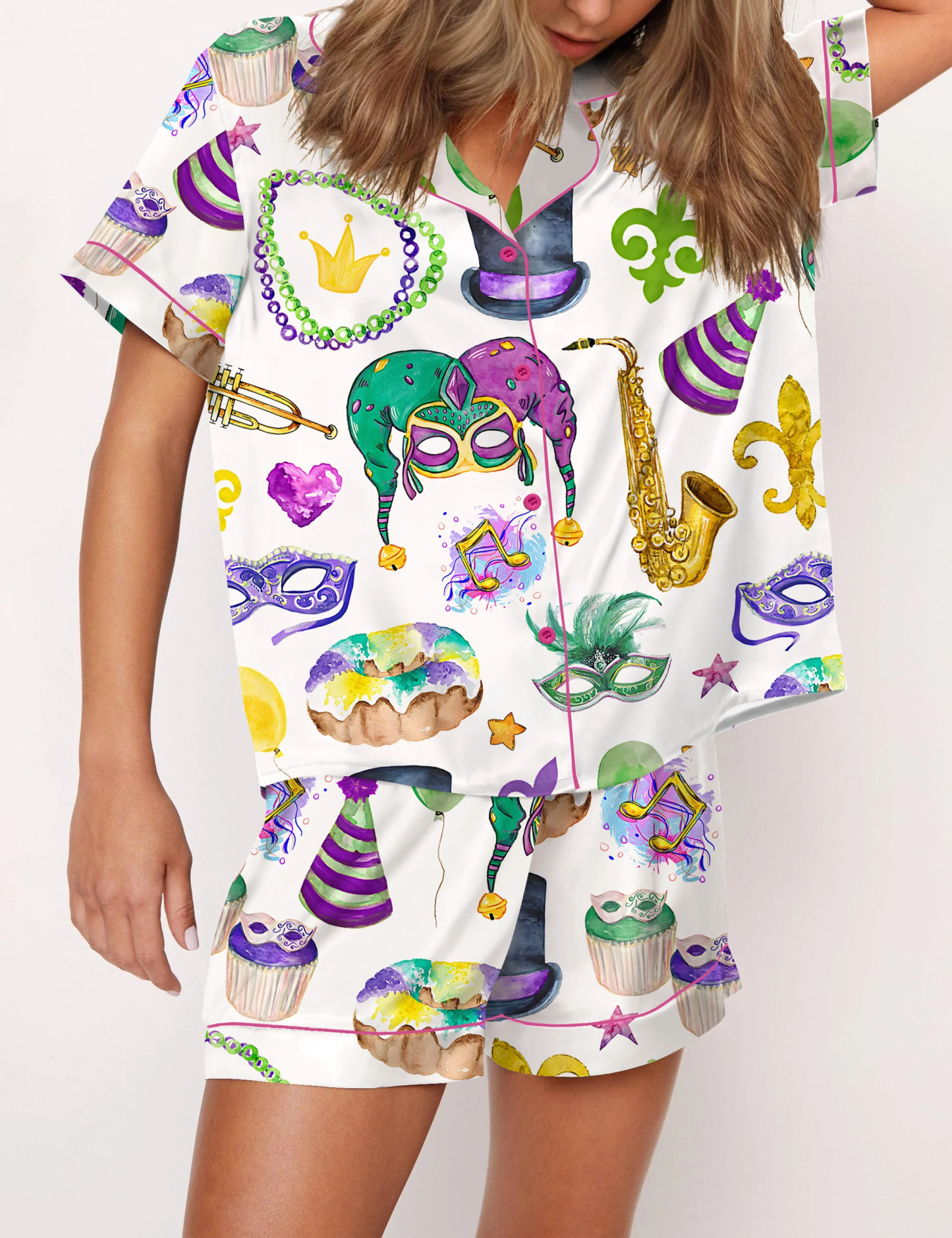 Mardi Gras Satin Pajama Set For Women