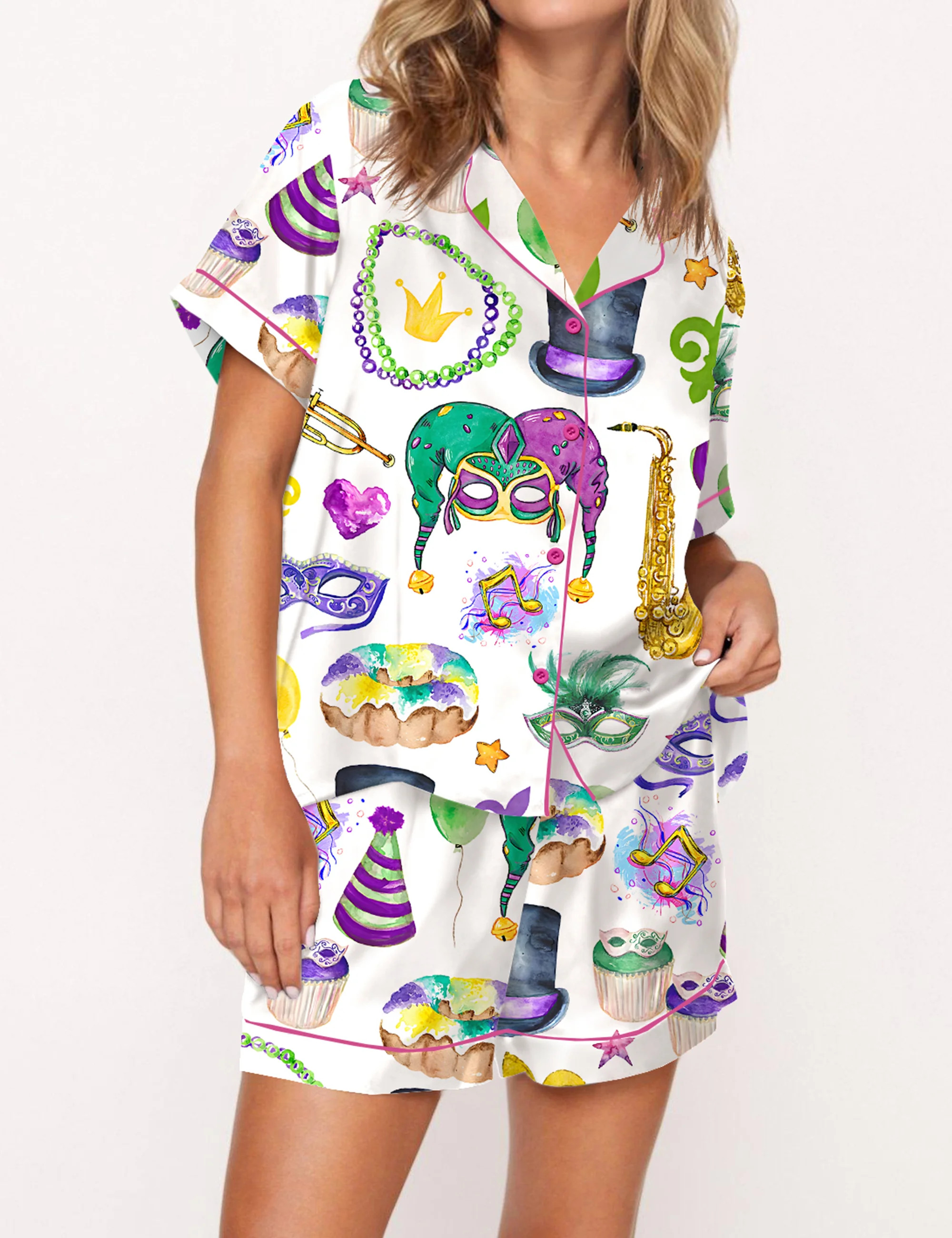 Mardi Gras Satin Pajama Set For Women
