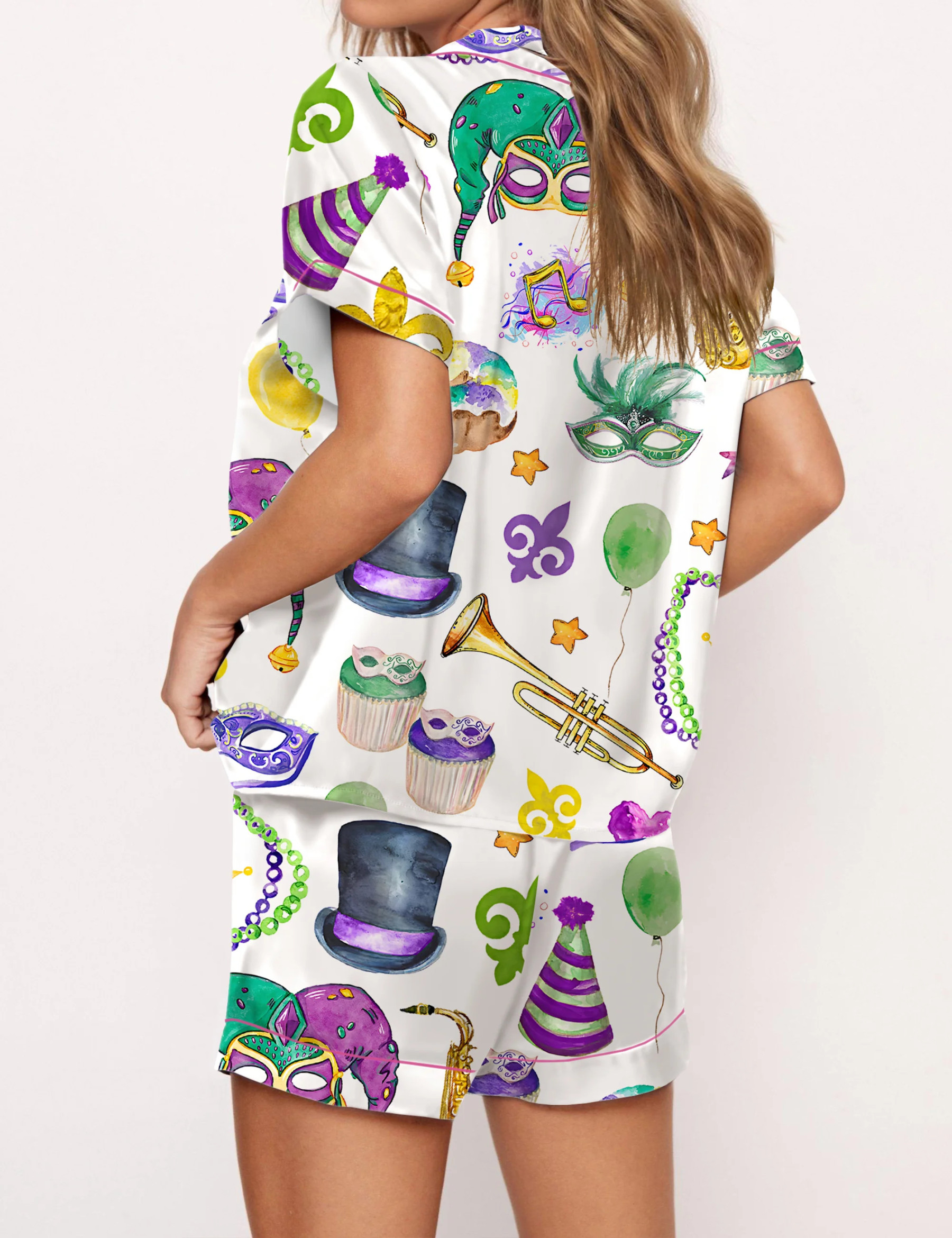 Mardi Gras Satin Pajama Set For Women