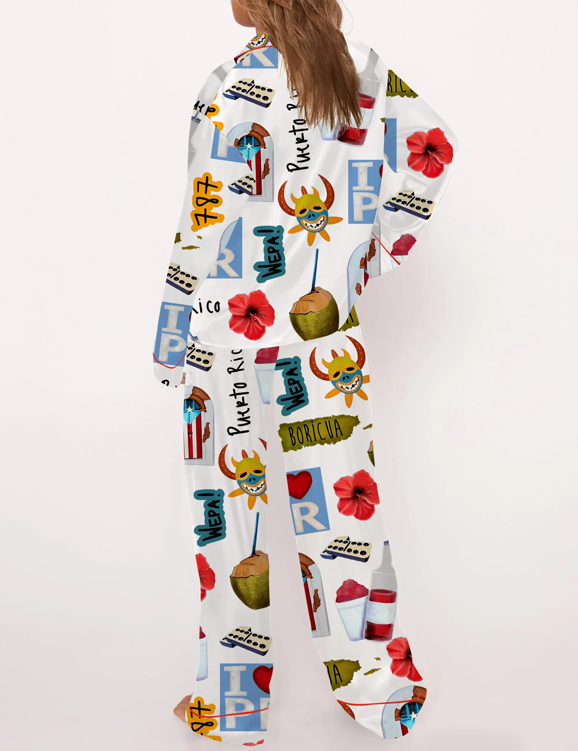 Puerto Rico Travel Satin Pajama Set For Women
