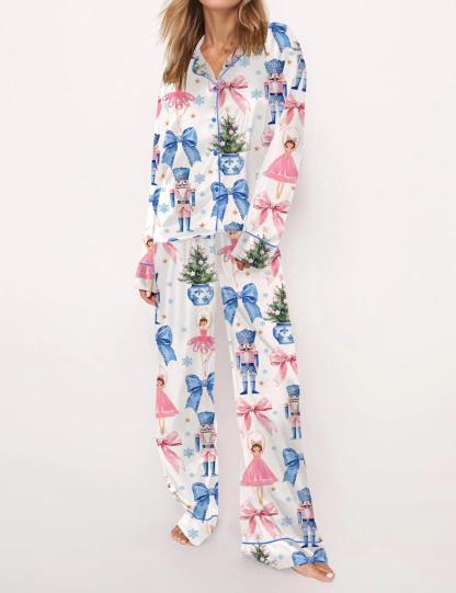 Coquette Nutcracker Christmas Satin Pajama Set For Women