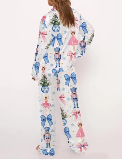 Coquette Nutcracker Christmas Satin Pajama Set For Women