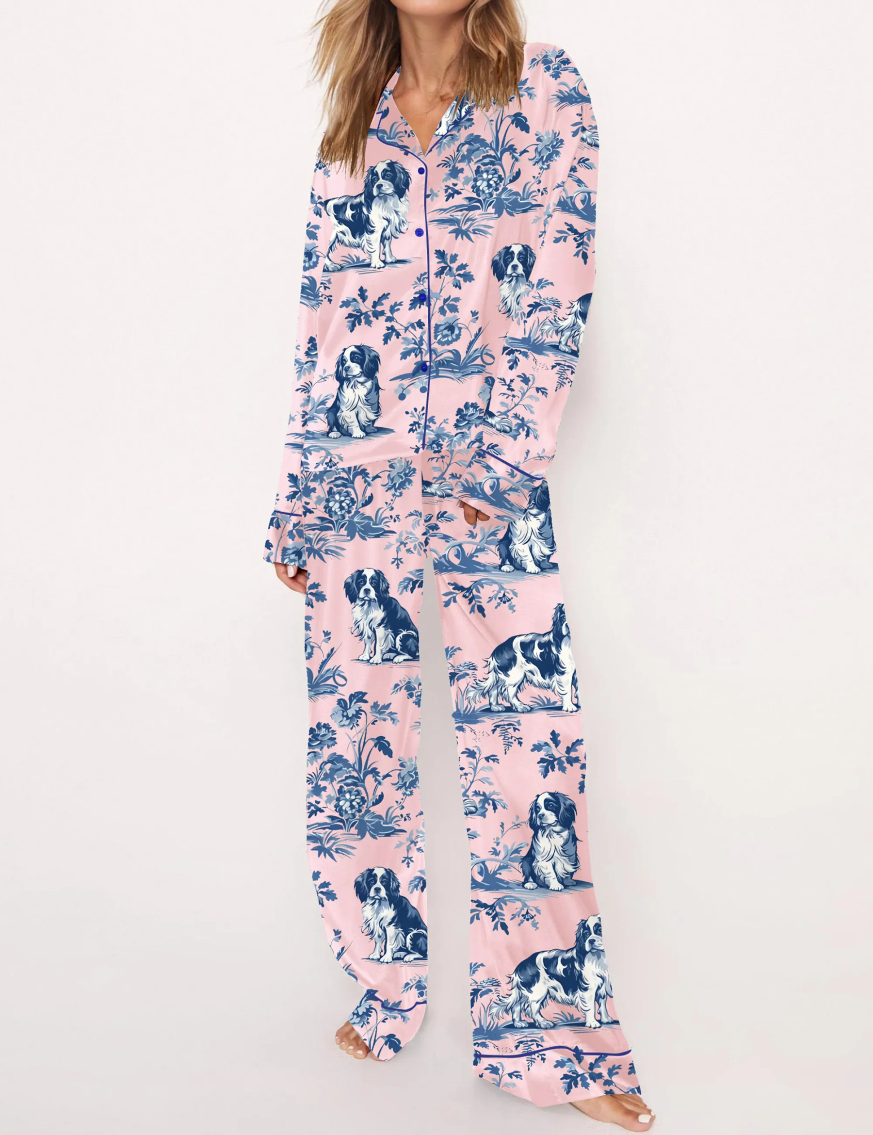 Cavalier King Charles Spaniel Silky Satin Pajama Set For Women