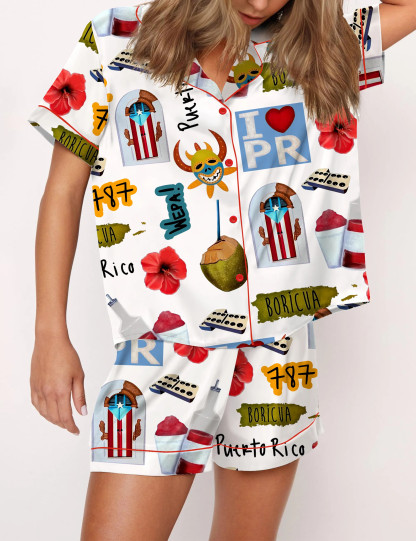 Puerto Rico Travel Satin Pajama Set For Women