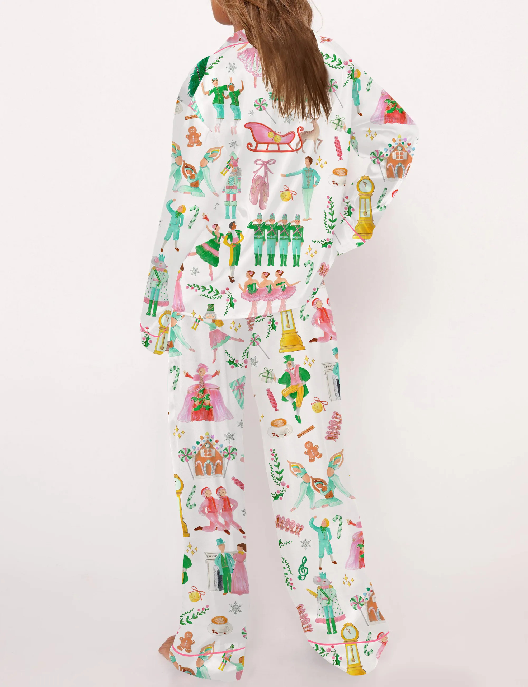 Lovely Nutcracker Christmas Silky Satin Pajama Set For Women