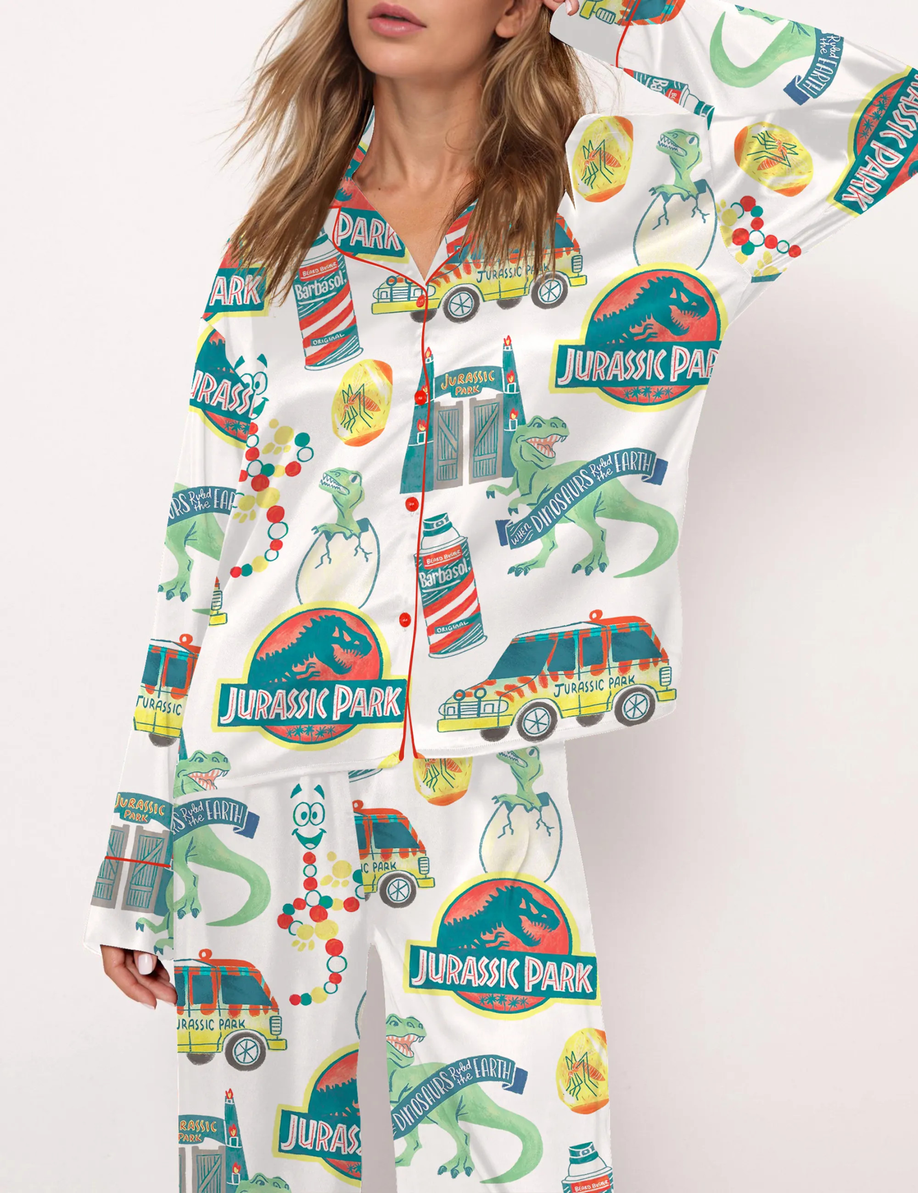 Jurassic Dinosaur Park Satin Pajama Set For Women