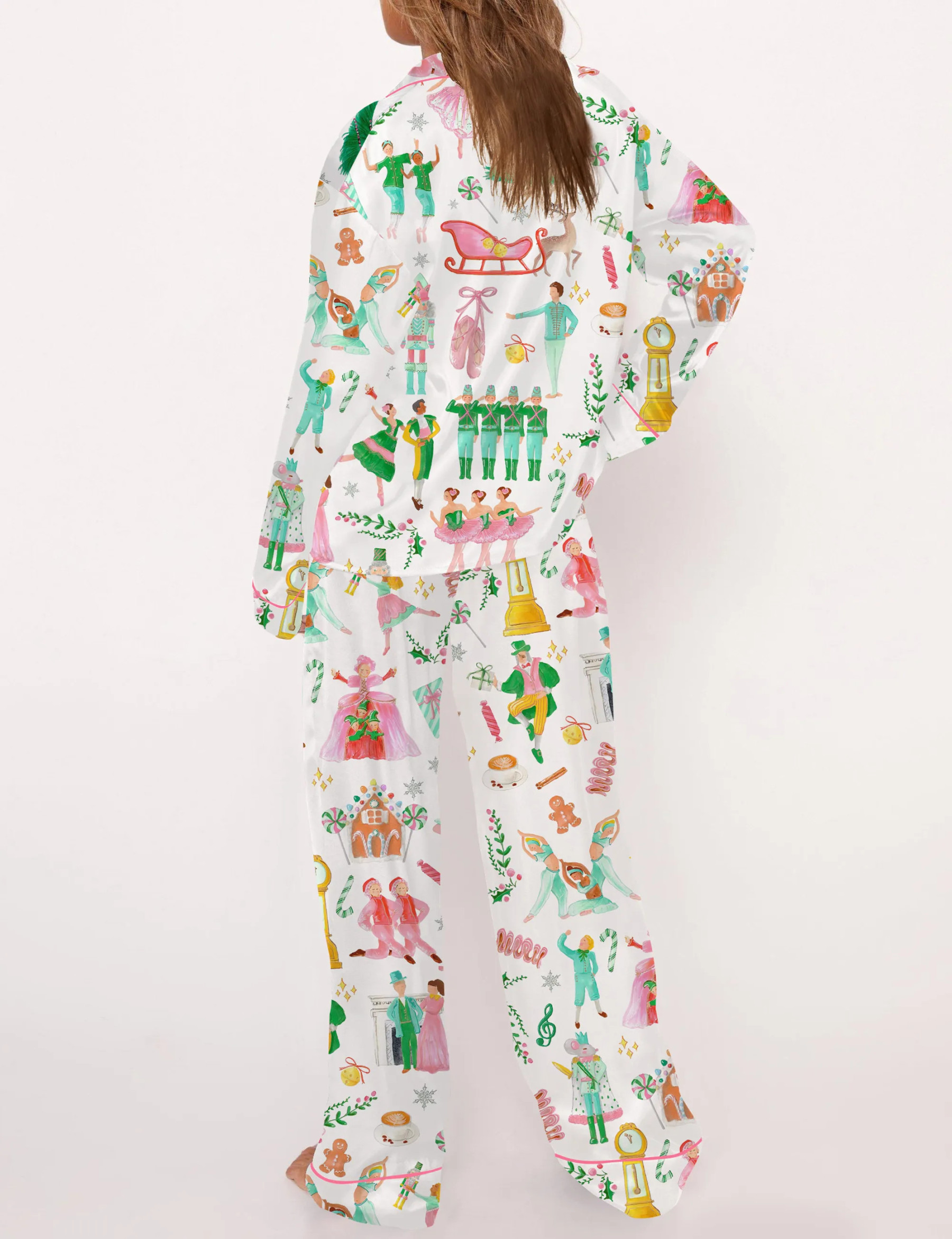 Lovely Nutcracker Christmas Silky Satin Pajama Set For Women