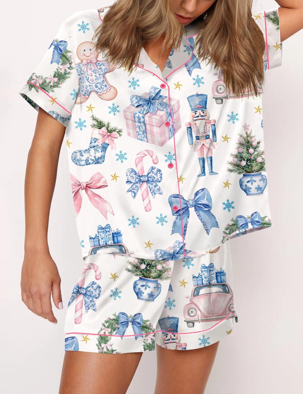 Coquette Chinoiserie Christmas Satin Pajama Set For Women