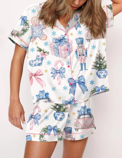 Coquette Chinoiserie Christmas Satin Pajama Set For Women