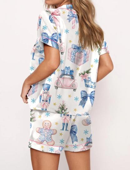 Coquette Chinoiserie Christmas Satin Pajama Set For Women