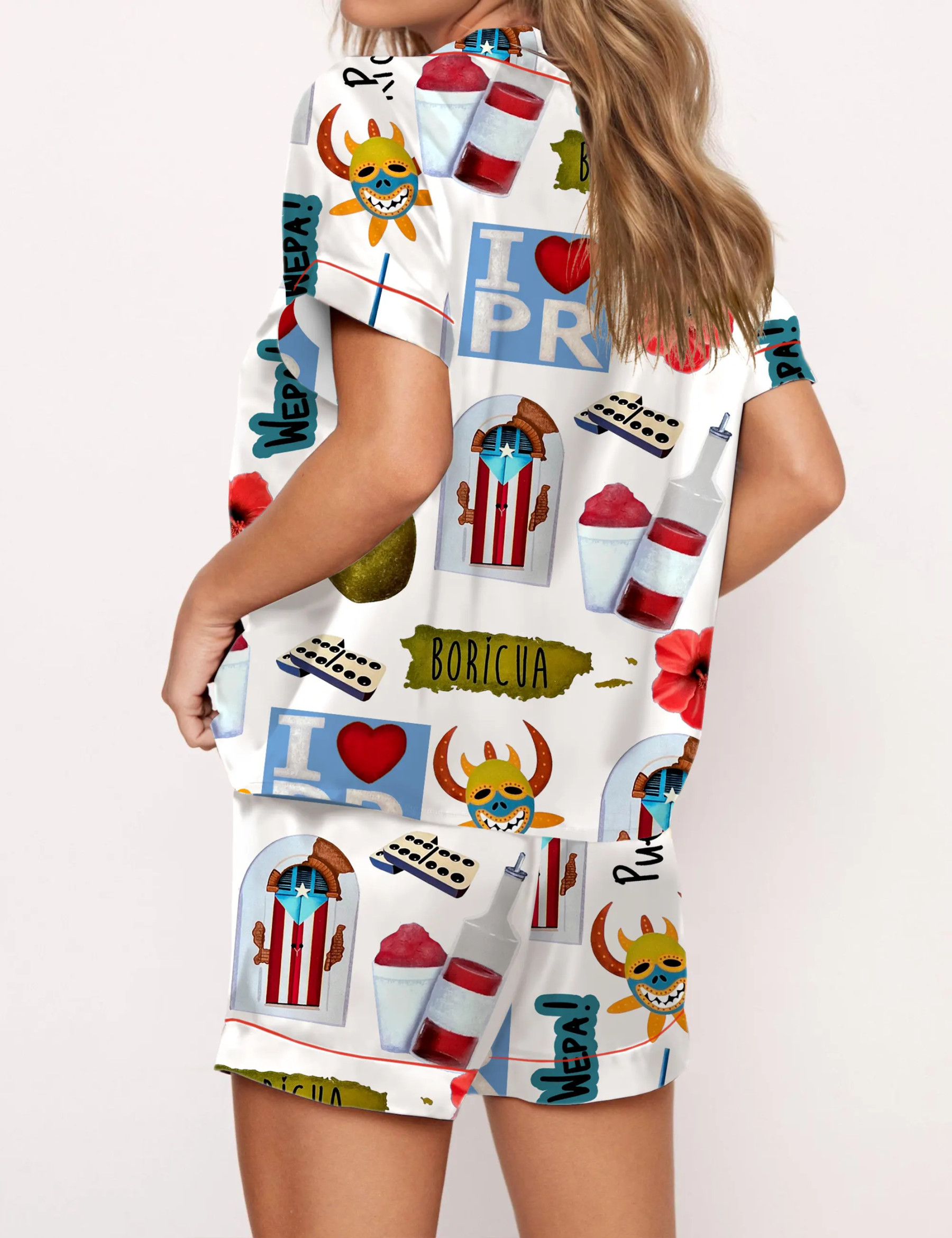 Puerto Rico Travel Satin Pajama Set For Women