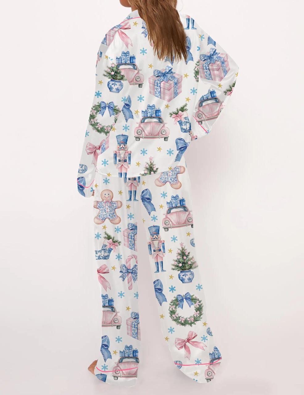 Coquette Chinoiserie Christmas Satin Pajama Set For Women