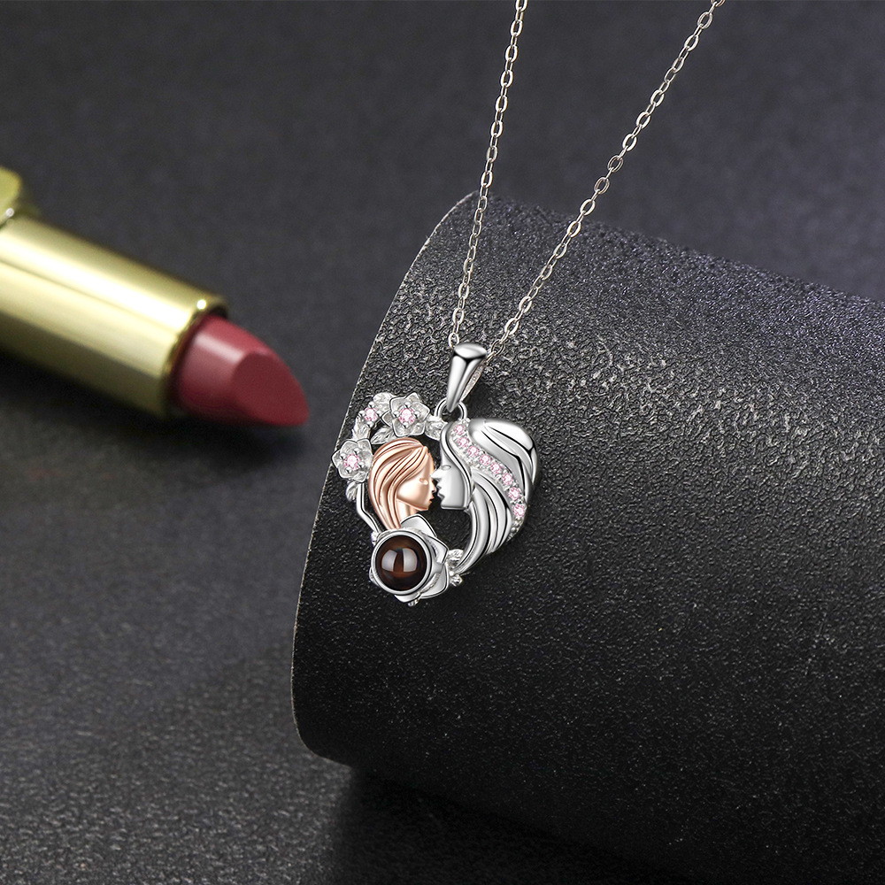 Personalized Two-Tone Grandmother Granddaughter I Love You in 100 Languages Charm Projection Necklace