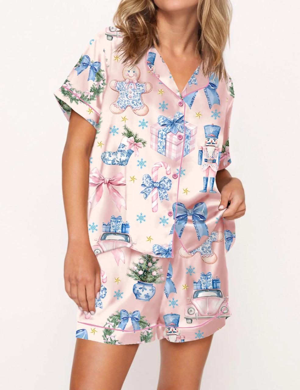 Coquette Chinoiserie Christmas Satin Pajama Set For Women