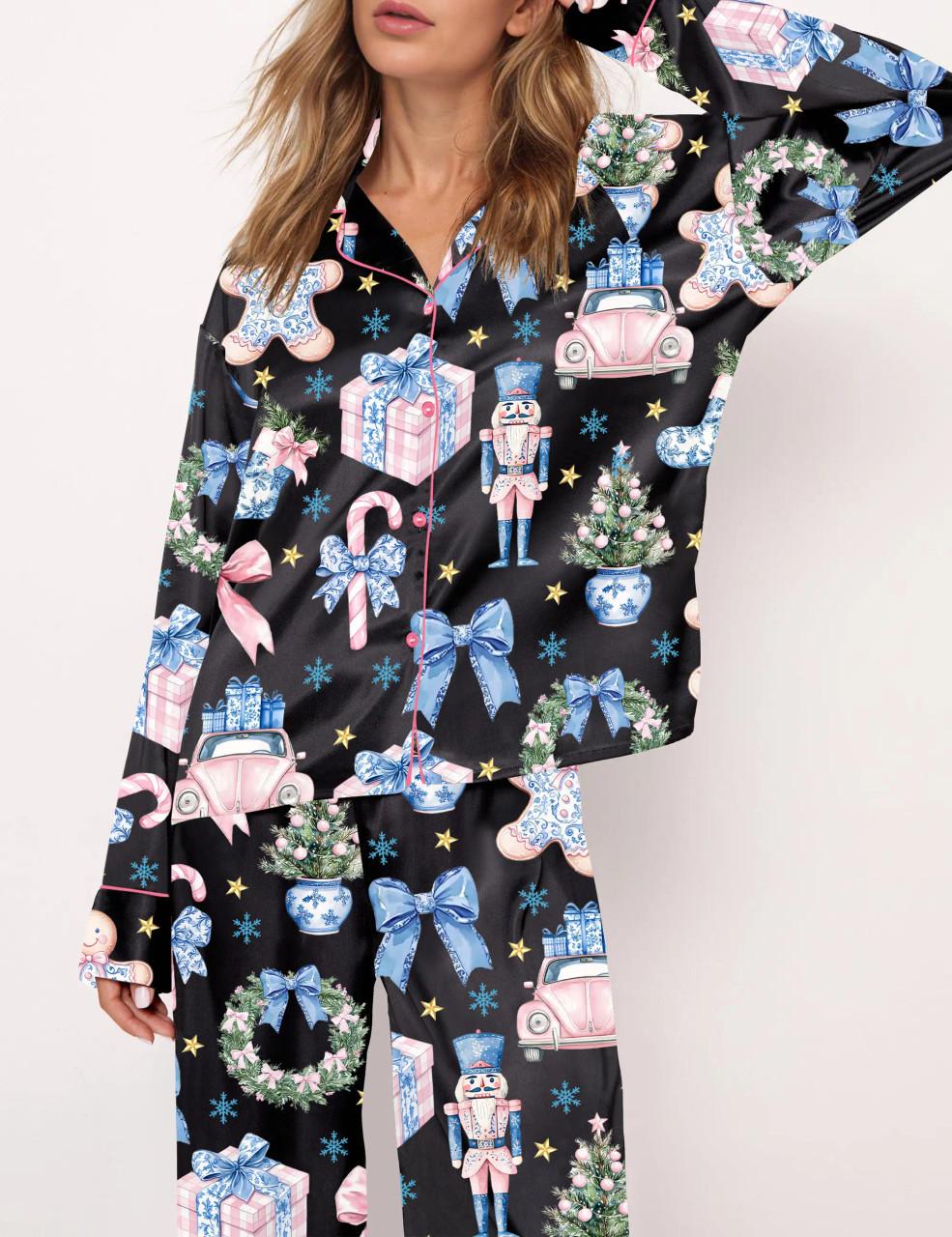 Coquette Chinoiserie Christmas Satin Pajama Set For Women