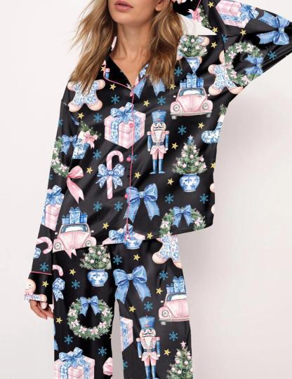 Coquette Chinoiserie Christmas Satin Pajama Set For Women