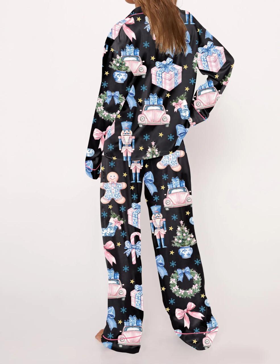 Coquette Chinoiserie Christmas Satin Pajama Set For Women