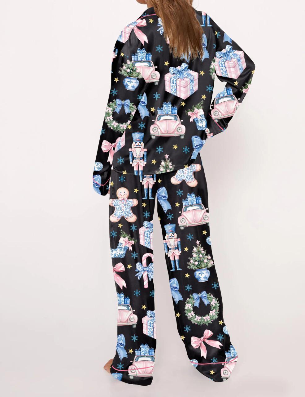 Coquette Chinoiserie Christmas Satin Pajama Set For Women