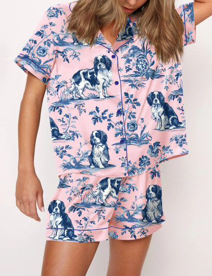 Cavalier King Charles Spaniel Silky Satin Pajama Set For Women